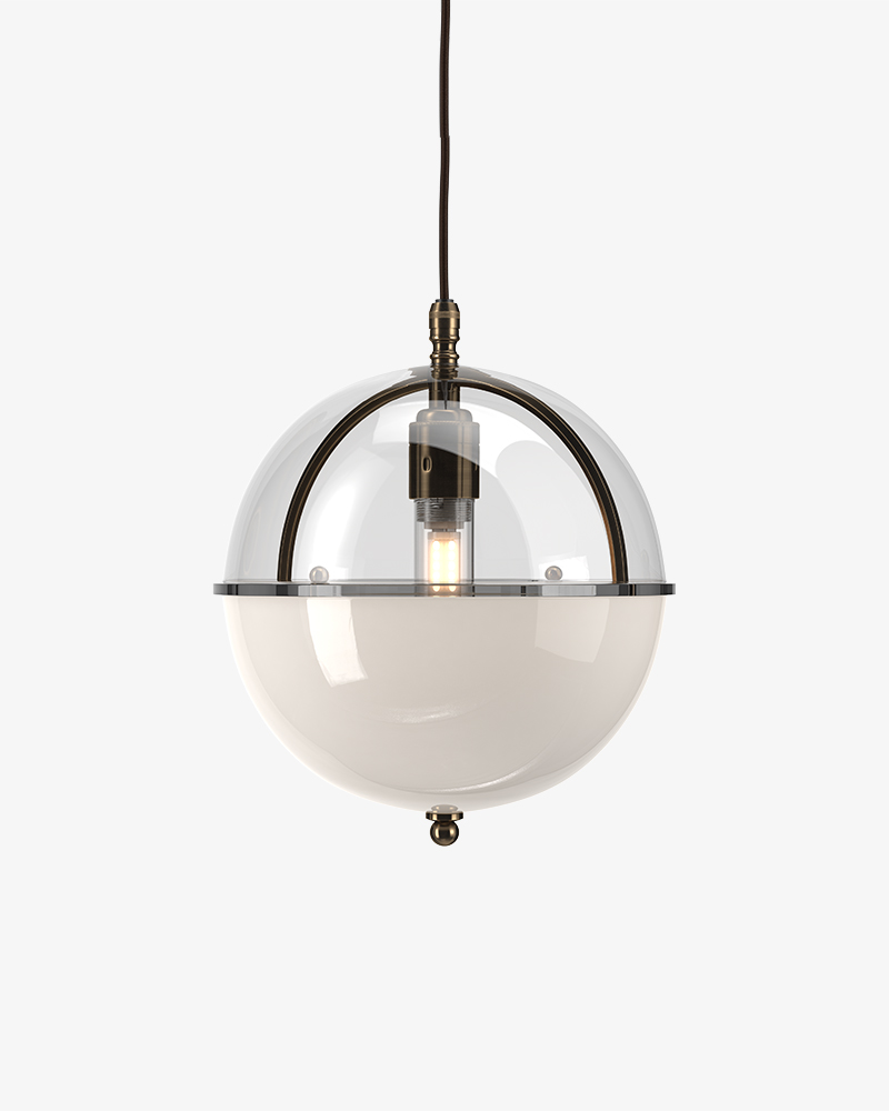 Grafton globe bathroom pendant light size L, featuring clear glass top and a white glass bottom