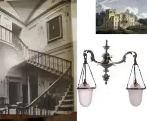Vintage staircase and chandelier lighting for elegant interiors.