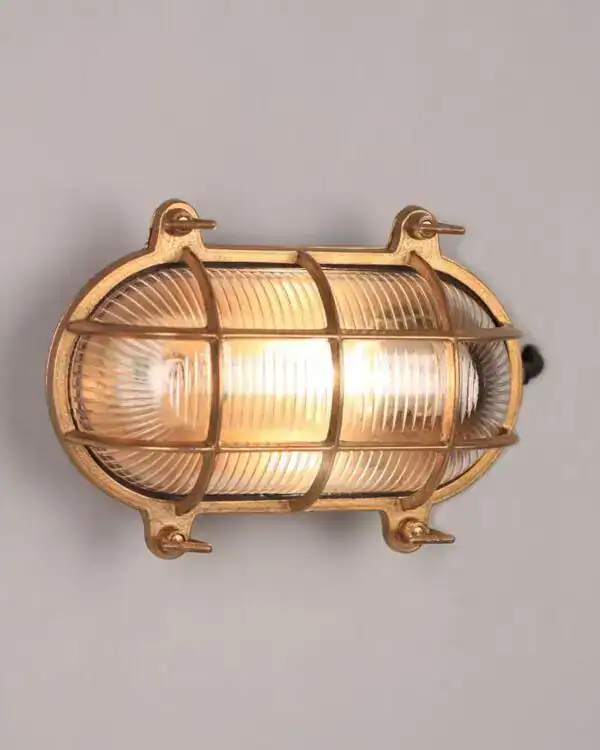 Wall-mounted industrial-style outdoor light fixture.