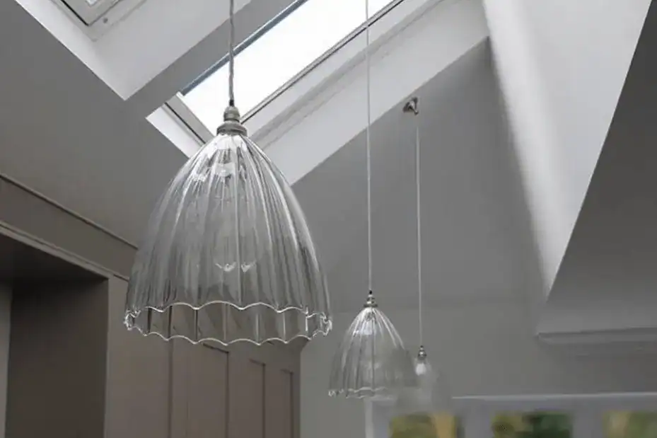 Elegant glass pendant lights in a modern interior.