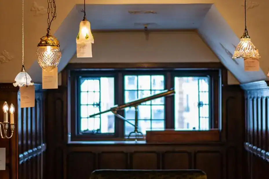 Vintage pendant lighting in a cosy interior setting.