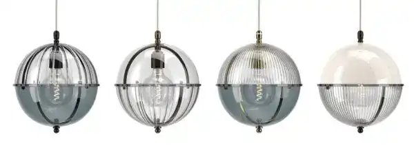 Pendant light fixtures with glass and metal finishes for contemporary interiors.