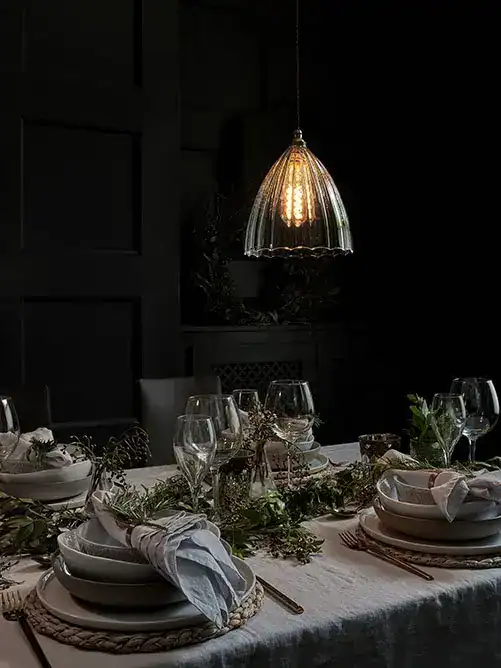 Elegant pendant light over dining table.