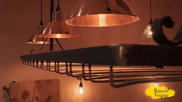 Elegant copper pendant lights in a modern interior.