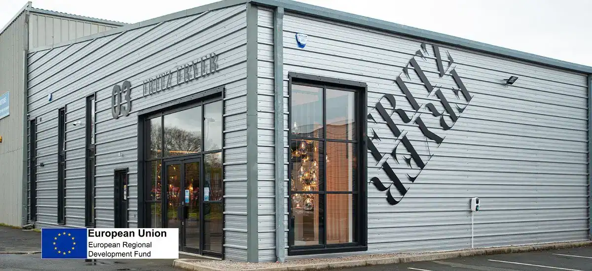 Modern lighting showroom exterior.