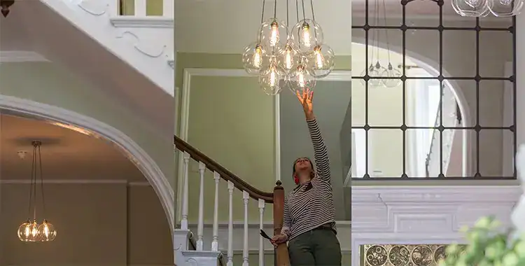 LED chandelier lighting fixture in a modern interior setting.