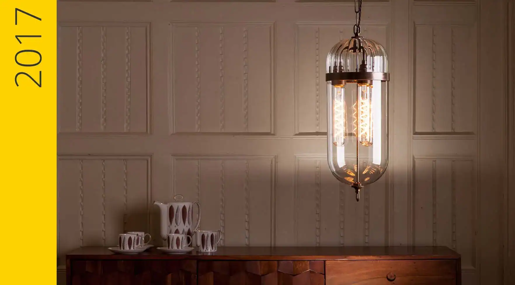 Elegant vintage pendant light fixture in a modern interior.
