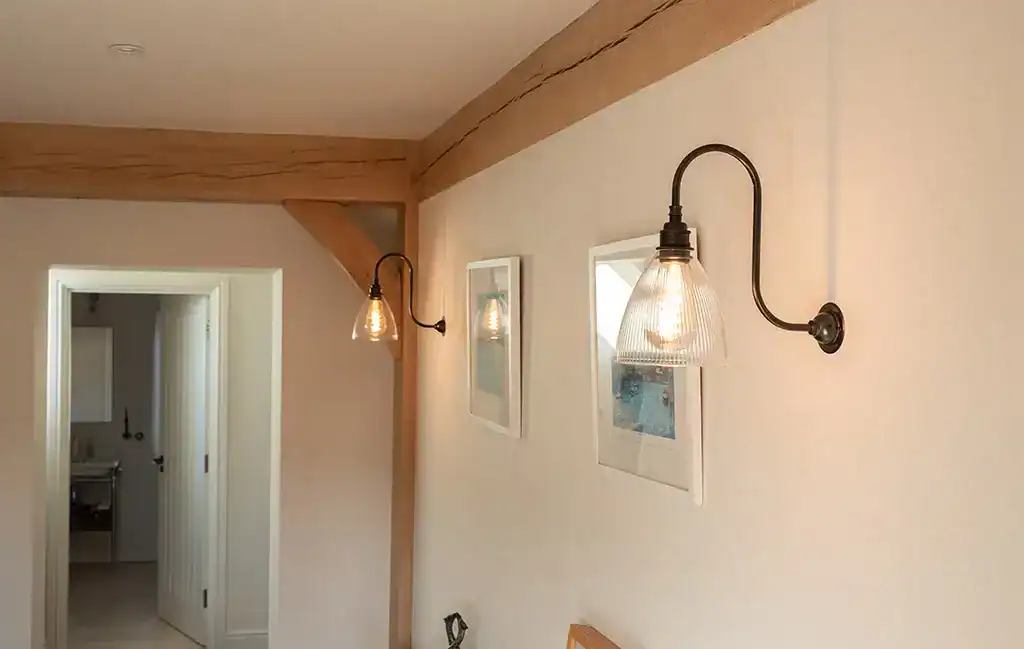 Elegant wall-mounted industrial light fixtures.