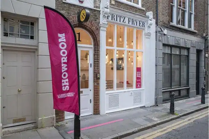 Fritz Fryer Lighting UK shop front with illuminated display windows and signage.