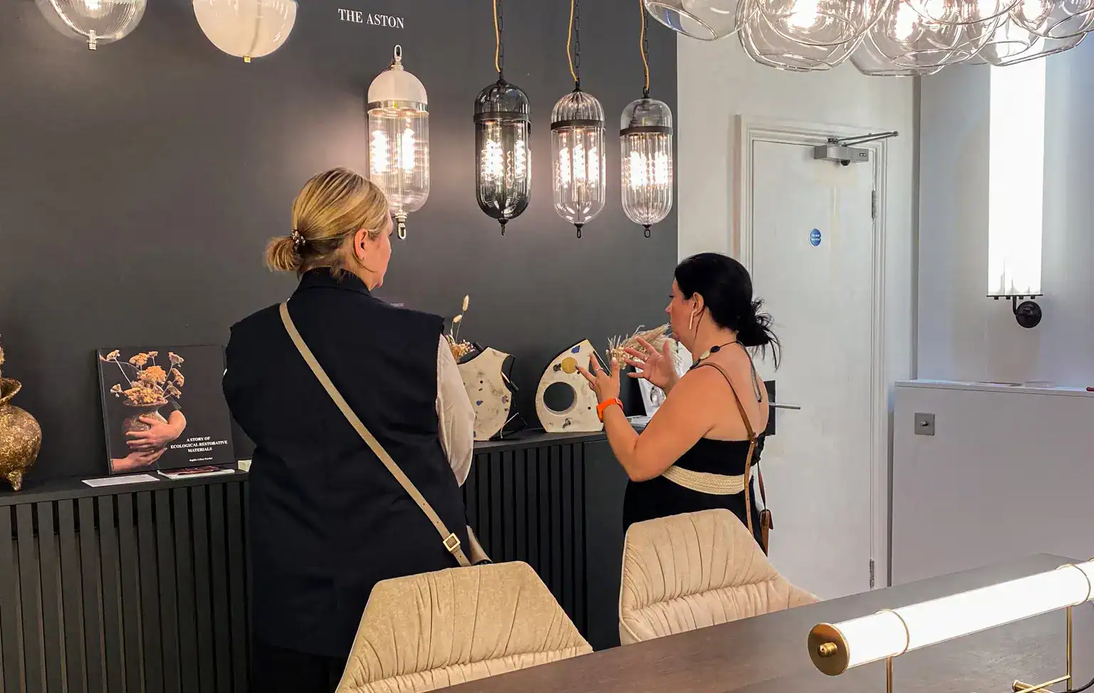 Elegant pendant lighting display at Fritz Fryer UK.