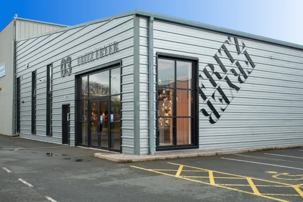 Lighting showroom exterior at Fritz Fryer UK.