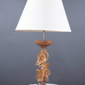 Antique alabaster table lamp with intricately carved flower detail