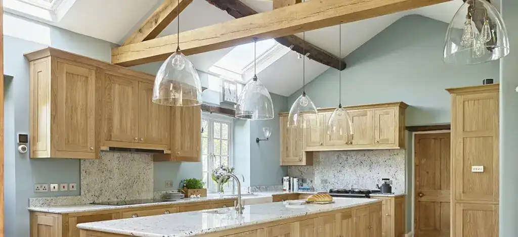Our beautiful Ledbury pendant lights in a luxury shaker style kitchen