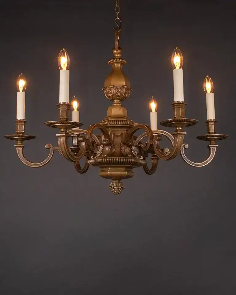 Six Branch continental cast Brass Electrolier