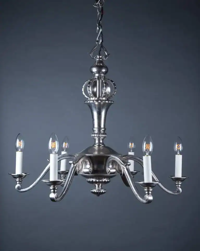 Gadrooned 6 Branch Antique Aged Nickel Chandelier