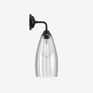 Upton Contemporary Wall Light with clear glass shade and black fixture.