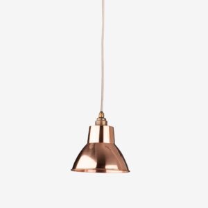 Moccas Industrial Pendant Light is shown here with a copper shade, but comes in a variety of finishes.