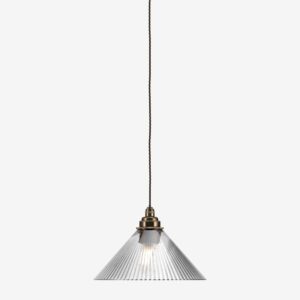 Hay Bathroom pendant light with conical shaped skinny ribbed glass shade