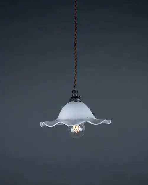 Antique White Frilled Glass Pendant Light