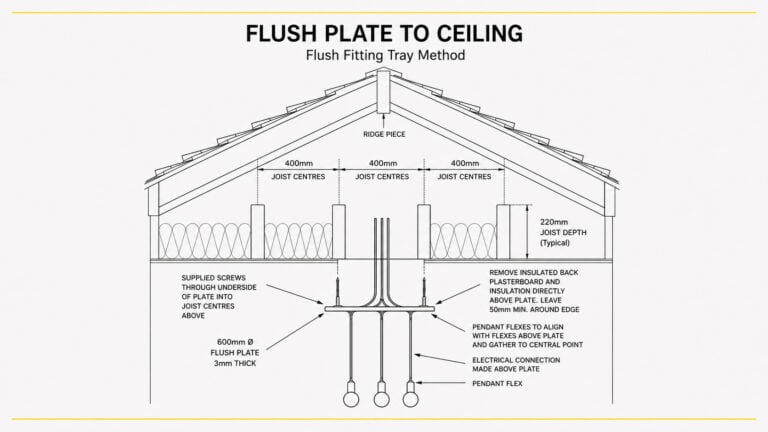 Ceiling flush plate installation diagram for lighting fixtures.