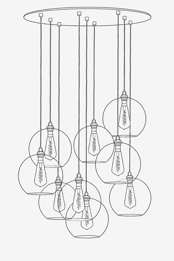 Modern cluster pendant light fixture with multiple bulbs for stylish lighting.