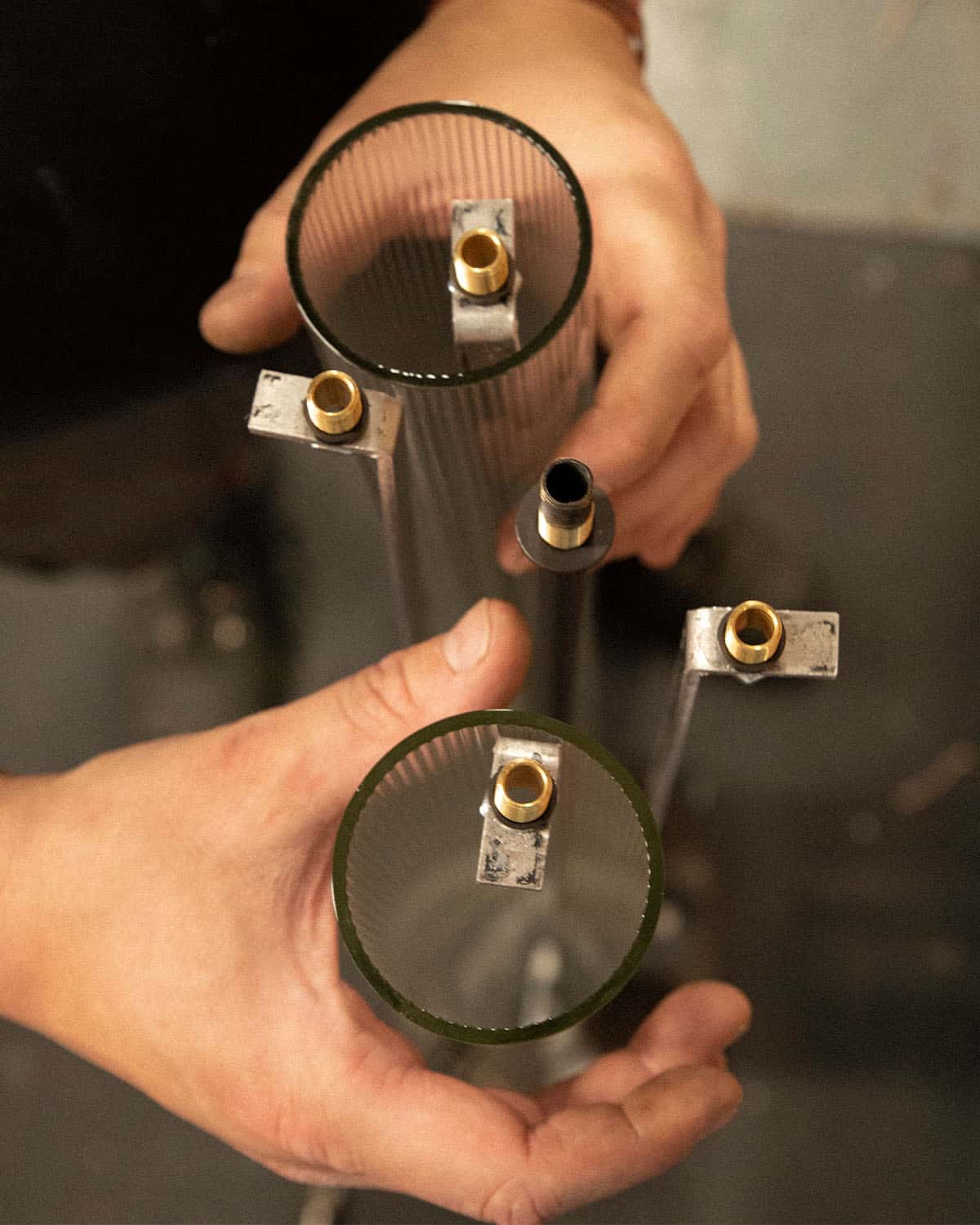 Close-up of lighting components for Fritz Fryer Lighting UK.